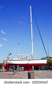 Beached Sailboat For The Yearly Hull Paint Process