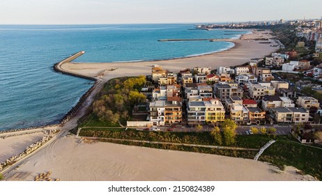 Beachfront House On The Beach Black Sea Drone Aerial View Panorama