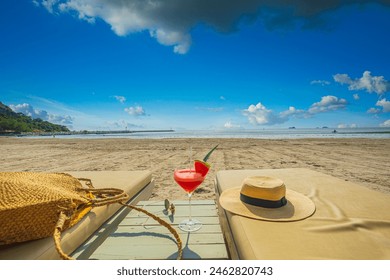 Beachside tables with drinks Cocktails in a luxury beach hotel holiday, summer, holiday travel, summer sea  - Powered by Shutterstock