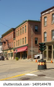 Beacon, NY / United States - May 27, 2019: Vertical View Of Beacon's Revitalized Main Street Near The Falls.