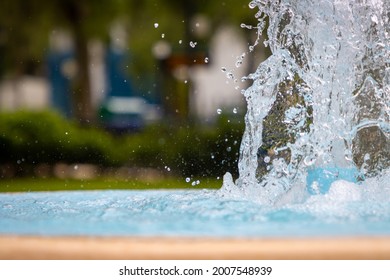 Beads Of Water Spray From Fountain In Public Park Close Up Shot Outdoor Day No People