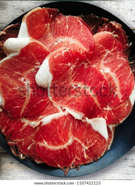 Beaf Meat Slices Red White Texture Stock Photo Edit Now