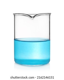 Beaker With Light Blue Liquid Isolated On White