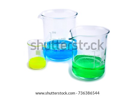 Beaker stock images. Glass Measuring Beaker. Laboratory beaker on a white background. Beaker with colored liquid