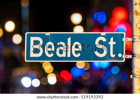Beale street sign with blur background in Memphis.