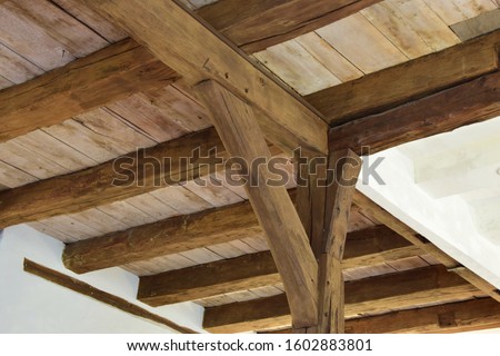 Beamed ceiling partly plastered white Foto stock © 