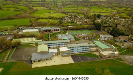 BEAMINSTER ENGLAND JANUARY 2020 - Ariel Photo Of The Beaminster School Campus On A Cloudy Day.