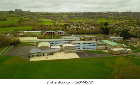 BEAMINSTER ENGLAND JANUARY 2020 - Ariel Photo Of The Beaminster School Campus On A Cloudy Day.