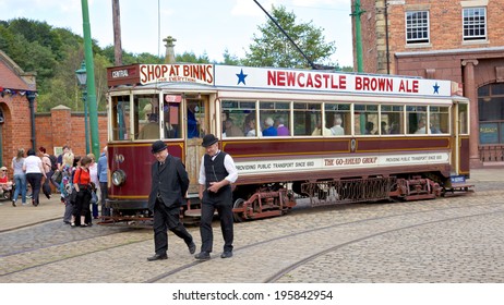 BEAMISH, UK - JULY 27, 2012 - A Tram In The High Street Of The Edwardian Town That Forms Part Of Beamish Museum In County Durham, England. 