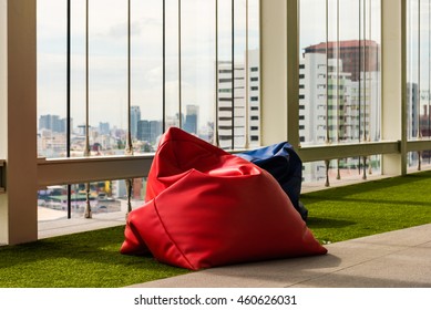  Bean Bag On Artificial Grass In Relax Zone , Office Building