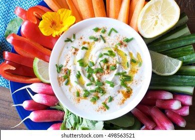 Bean Dip With Chives Served With Colorful Veggie Sticks