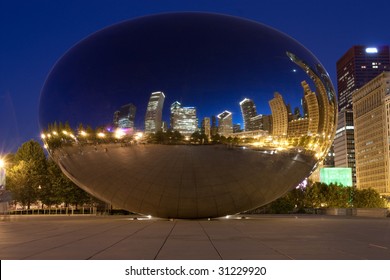 The Bean In Downtown Chicago At Night