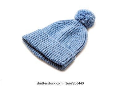 Beanie Hat Blue Isolated On White