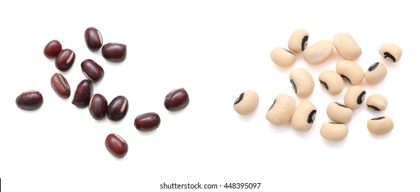 Beans Of Red Beans And Black Eyes Peas Isolated On White Background