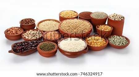 Beans,Pulses,Lentils,Rice and Wheat grains in bowl