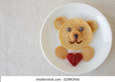 Bear Holding Love Heart Pancake Breakfast, Fun Valentines Food Art For Kids