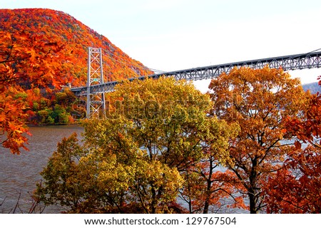 bear mountain bridge with autumn mountain view