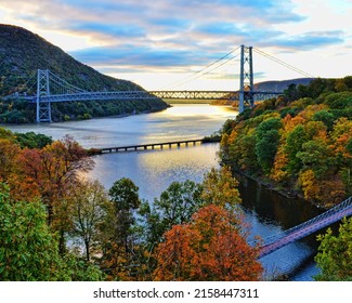 Bear Mountain Bridge And Hudson River At Sunrise