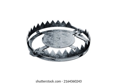 Bear trap isolated on white background, metal trap. Addiction, hunting, poaching, credit mortgage. 3D render, 3D illustration - Shutterstock ID 2164360243