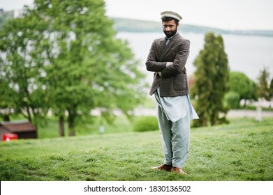 Beard Afghanistan Man Wear Pakol Hat And Jacket.