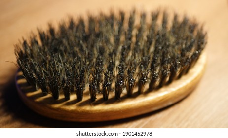 Beard Brush On Wooden Furniture, Boar Bristle Beard Brush