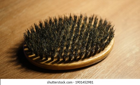 Beard Brush On Wooden Furniture, Boar Bristle Beard Brush