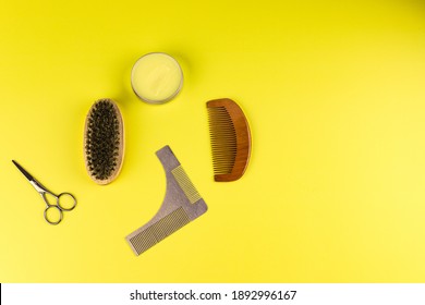 Beard Grooming Kit For Men On Yellow Background
