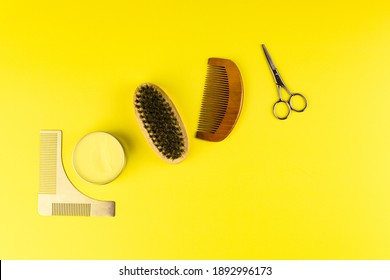 Beard Grooming Kit For Men On Yellow Background
