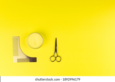 Beard Grooming Kit For Men On Yellow Background
