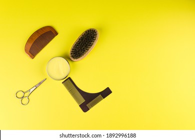 Beard Grooming Kit For Men On Yellow Background
