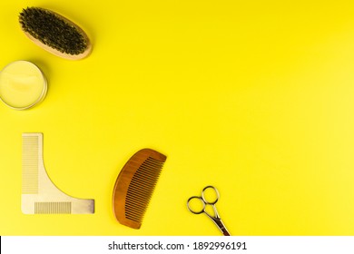 Beard Grooming Kit For Men On Yellow Background
