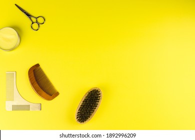 Beard Grooming Kit For Men On Yellow Background
