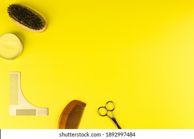 Beard Grooming Kit For Men On Yellow Background