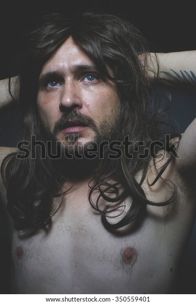 Beard Sexy Naked Man Long Dark Stockfoto Jetzt Bearbeiten
