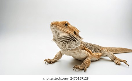 Bearded dragon lizard - Pogona vitticeps - a reptile household pet.  The name refers to the underside of the throat and have broad, triangular heads, flattened bodies. Isolated on white background - Powered by Shutterstock