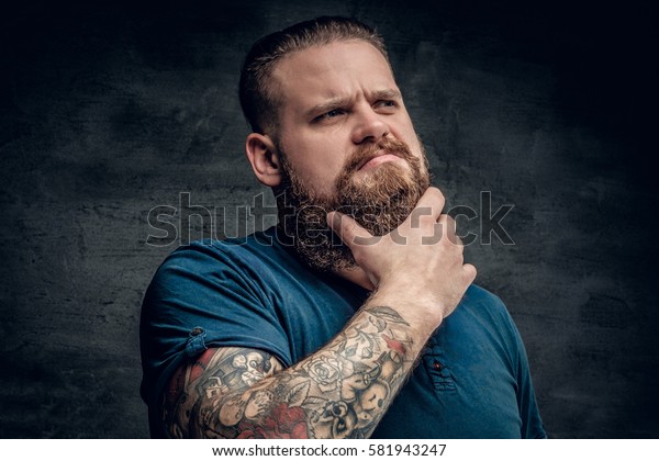 Bearded Fat Male Tattoo On Arms Stock Photo Edit Now 581943247