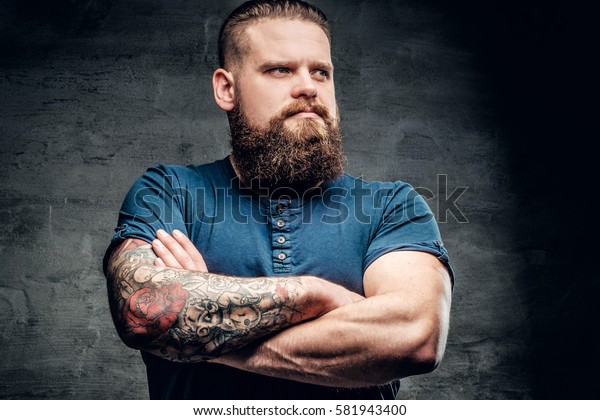 Bearded Fat Male Tattoo On Arms Stock Photo Edit Now 581943400