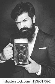 Bearded Man Drinking Lager Beer. Beer. Pub Is Relaxing Place To Have Drink And Relax