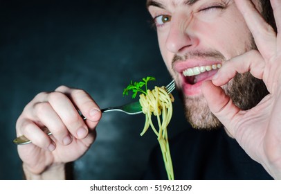 Bearded Man Eating Spaghetti