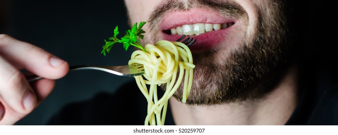 Bearded Man Eating Spaghetti