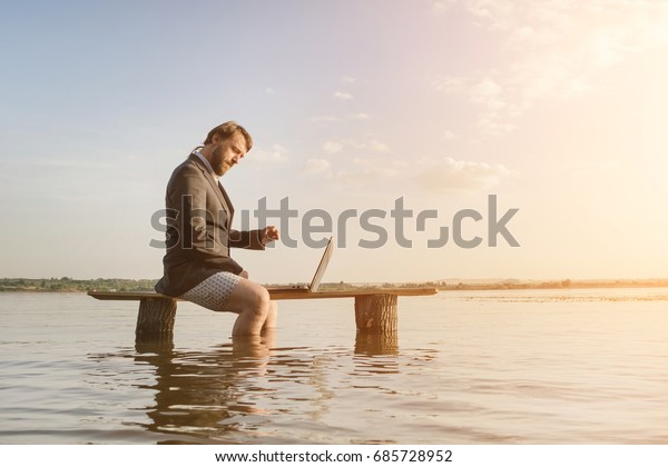 Bearded Man Gray Jacket Underwear Sitting Stock Photo Edit Now