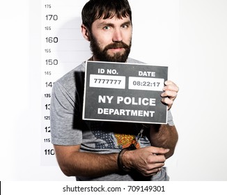 Bearded Man Handcuffs Holds Sign Criminal Stock Photo 709149301 ...