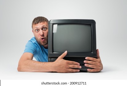 Bearded Man With A Old TV