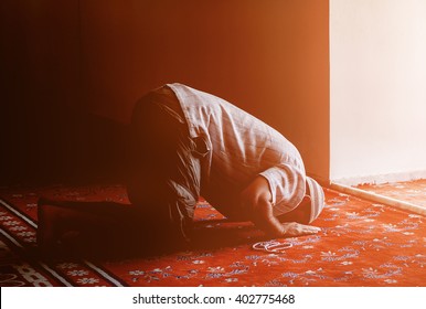 Bearded Man Praying In The Mosque