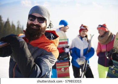 Bearded Man With Ski Equipment 