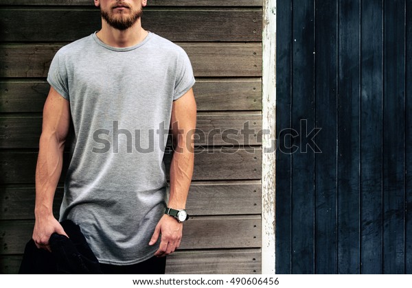 Bearded Muscular Man Wearing Blank Light Stock Photo Shutterstock