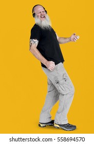 Bearded Rocker Guy Playing Air Guitar Portrait