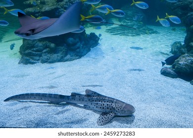 bearded shark Stegostoma fasciatum saltwater fish swimming in the water close up - Powered by Shutterstock