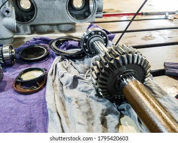 Bearing and bevel gear on the reduction shaft in the workshop under repair - Powered by Shutterstock