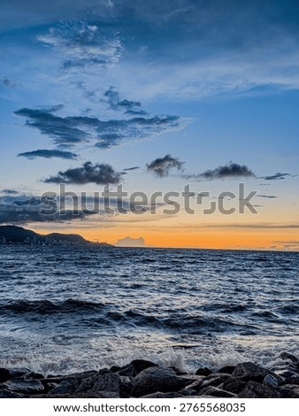 Beatiful beach with orange sky